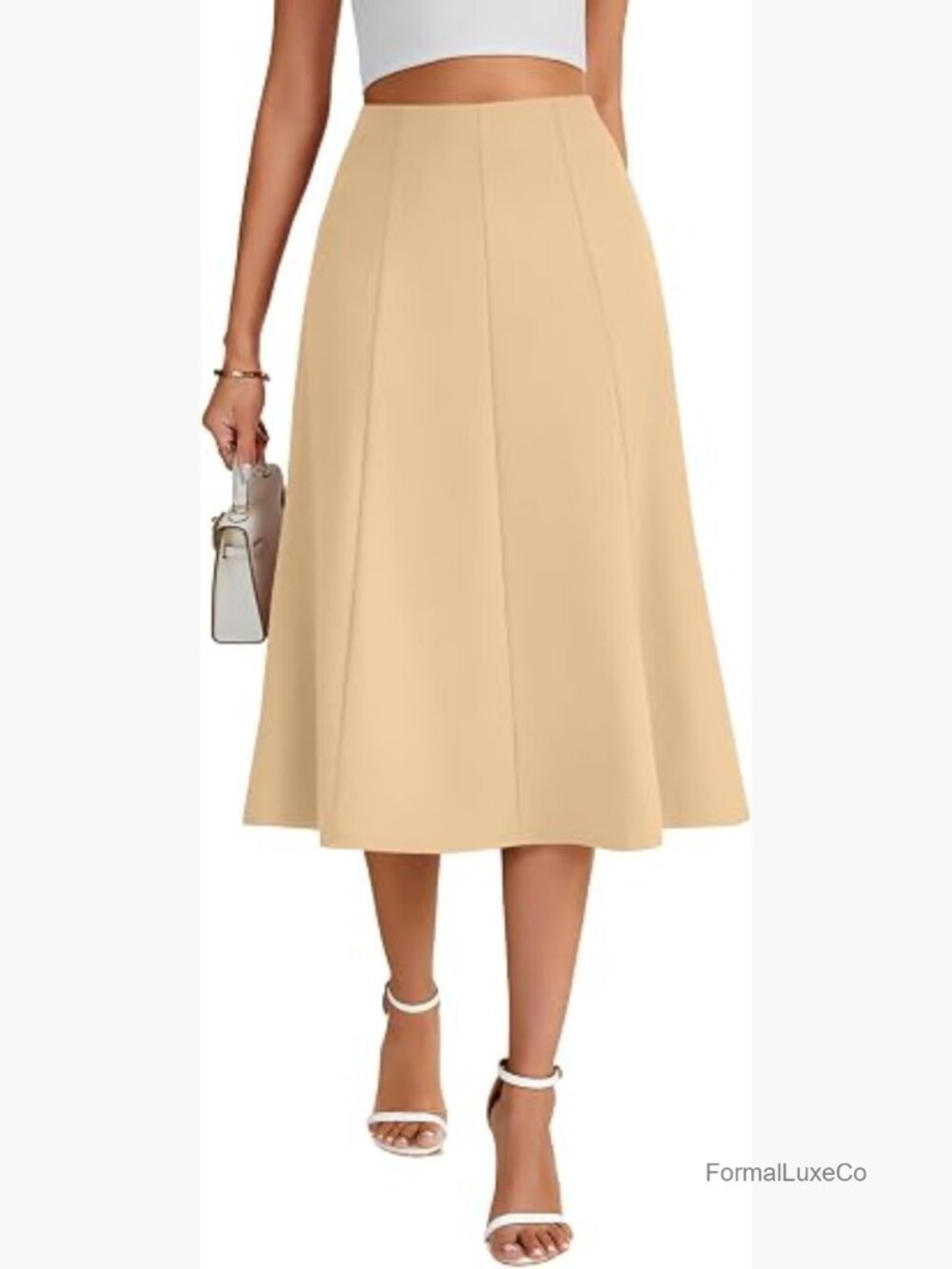 High Waisted A-Line Midi Skirt Flowy Pleated Work Skirt